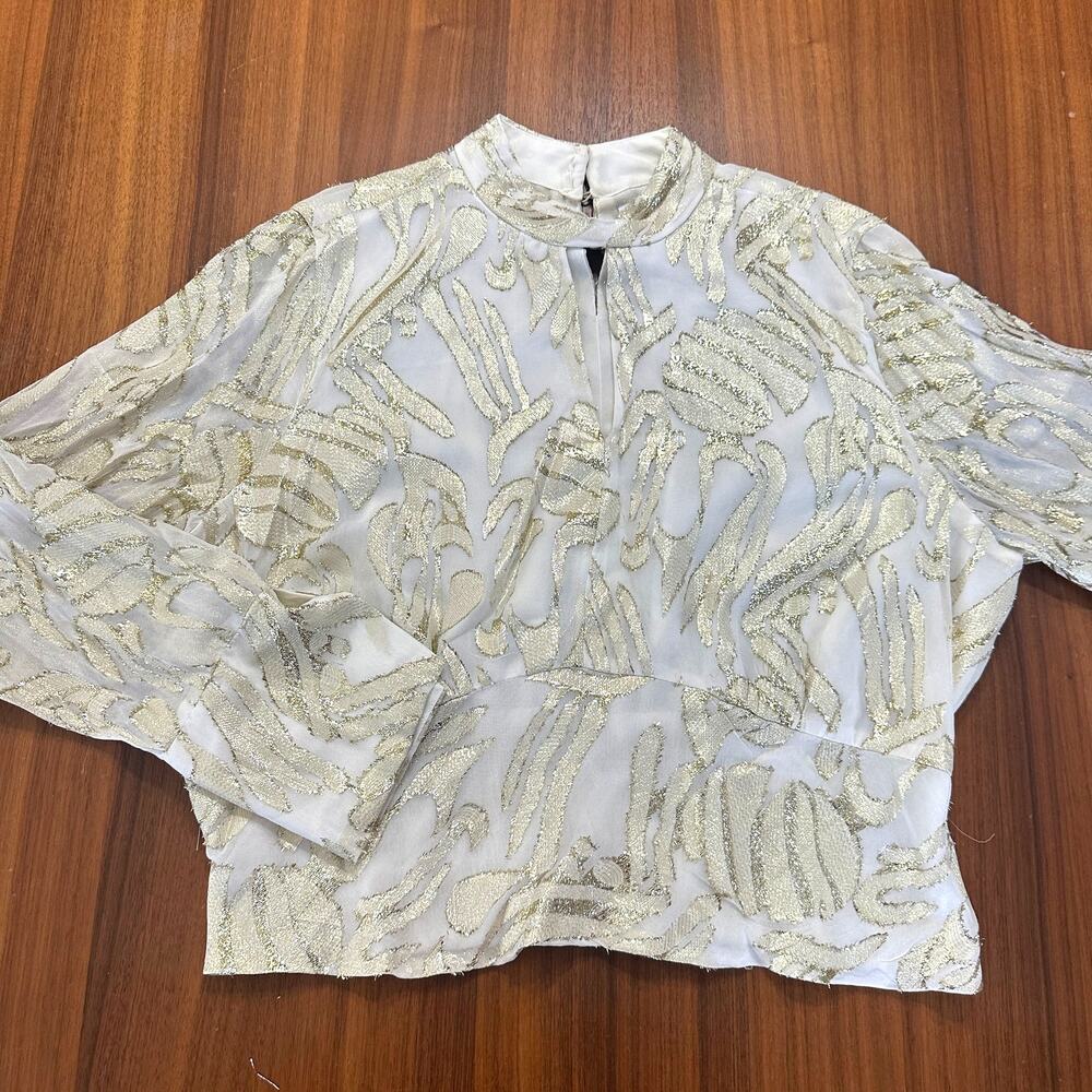 Parker the‎ Piper Gold Metallic Peplum Top, Floral, Holiday, Christmas, XL - Picture 5 of 10